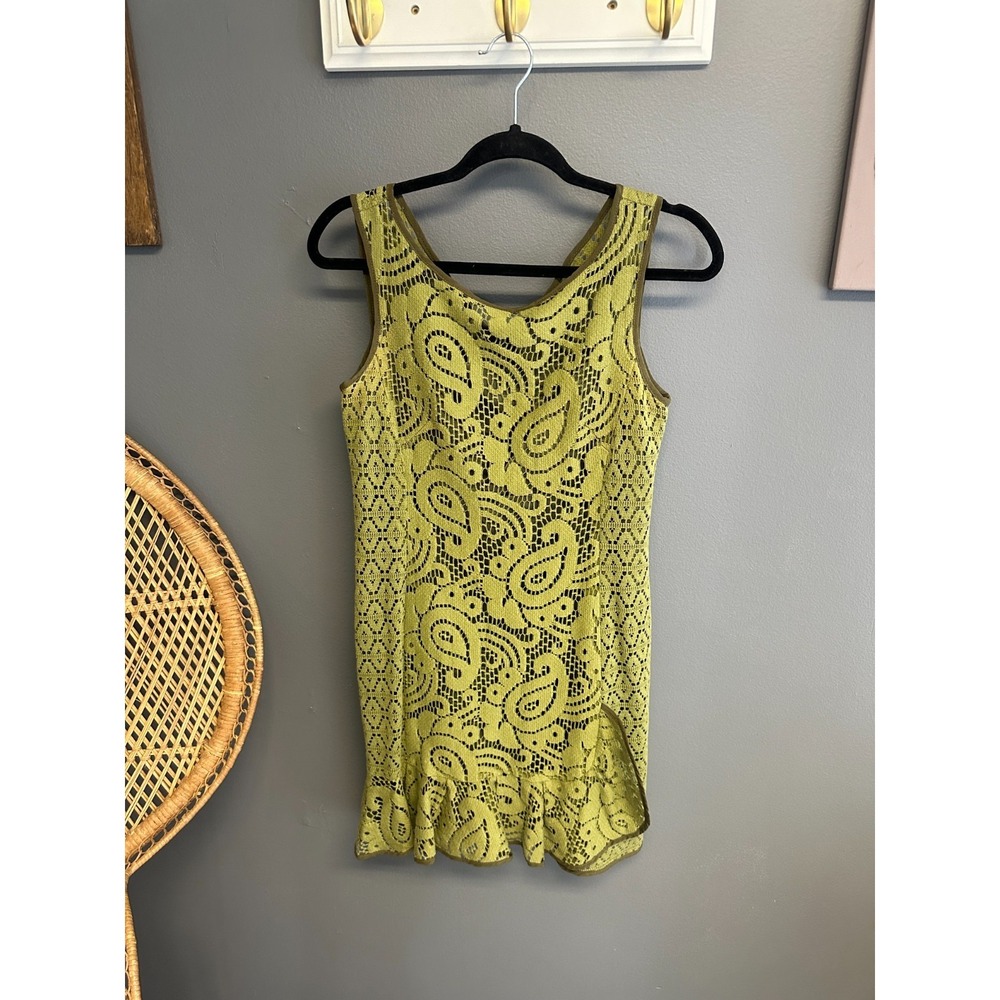 Nanette Lepore Womens Size 6 Dress Green Crochet Lace Whimsygoth Forest Ruffle